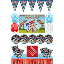 Sonic Boom Doğum Günü 16 Kişilik  70 x 100 Afişli Sonic Boom Parti Malzemeleri Seti Kırmızı masa Etek