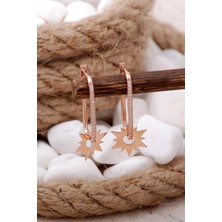 Sümer Telkari Güneş Taşlı Rose Halka Gümüş Küpe 5750