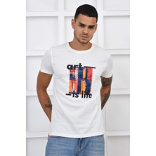 Noople Bisiklet Yaka Art Is Life Logo T-Shirt - Ekru