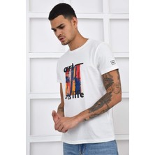 Noople Bisiklet Yaka Art Is Life Logo T-Shirt - Ekru