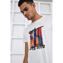 Noople Bisiklet Yaka Art Is Life Logo T-Shirt - Ekru