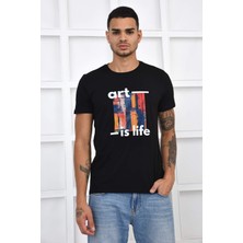 Noople Bisiklet Yaka Art Is Life Logo T-Shirt - Siyah