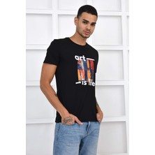 Noople Bisiklet Yaka Art Is Life Logo T-Shirt - Siyah