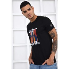 Noople Bisiklet Yaka Art Is Life Logo T-Shirt - Siyah