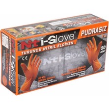 Nt-I Glove Turuncu Nitril Eldiven Pudrasız Yüksek Koruma Dokulu 50'li Xl Beden