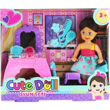Mega Cute Doll Mini Bebek Aksesuarlı ve Makyaj Masalı Oyun Seti