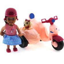 MEGA Cute Doll Mini Bebek ve Köpekli Pembe Motorsiklet