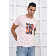 Noople Bisiklet Yaka Art Is Life Logo T-Shirt - Pembe