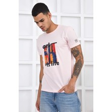 Noople Bisiklet Yaka Art Is Life Logo T-Shirt - Pembe