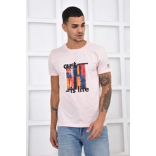 Noople Bisiklet Yaka Art Is Life Logo T-Shirt - Pembe