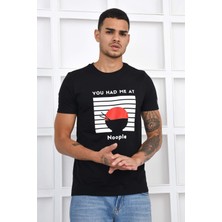Noople Bisiklet Yaka You Had Me At Logo T-Shirt - Siyah