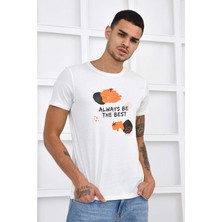 Noople Bisiklet Yaka Always Be The Best Logo T-Shirt - Ekru