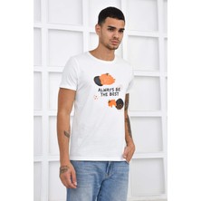 Noople Bisiklet Yaka Always Be The Best Logo T-Shirt - Ekru