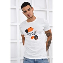 Noople Bisiklet Yaka Always Be The Best Logo T-Shirt - Ekru