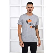Noople Bisiklet Yaka Always Be The Best Logo T-Shirt - Gri