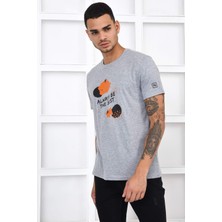 Noople Bisiklet Yaka Always Be The Best Logo T-Shirt - Gri
