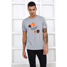 Noople Bisiklet Yaka Always Be The Best Logo T-Shirt - Gri
