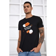 Noople Bisiklet Yaka Always Be The Best Logo T-Shirt - Siyah