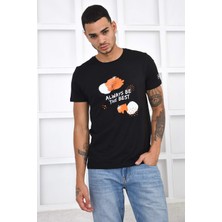 Noople Bisiklet Yaka Always Be The Best Logo T-Shirt - Siyah