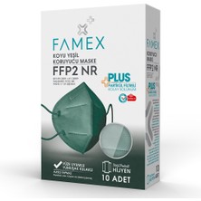 Famex N95 Ffp2 Koruyucu Maske Koyu Yeşil Renk 10 Adet Tekli Paket Duck Modeli