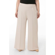 Disentis Modest Büyük Beden Beli Yanlardan ve Arkadan Lastikli Bol Paça Double Bej Pantolon