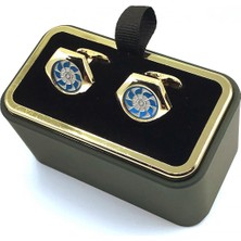 Kravatkolik Altın Renk Mavi Altıgen Kol Düğmesi KD1251