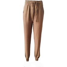 Oxp 0259 Kadın Hamur Keten Lastikli Pantolon - Hardal Sarı - L