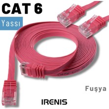 IRENIS 5 Adet CAT6 Yassı Ethernet (Network, LAN) Kablosu, Fuşya, 25 cm