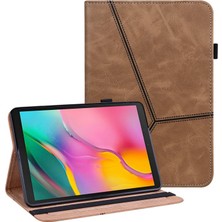 Hello-U Galaxy Tab A 10.1 (2019) Için Standlı Kartlıklı Kalem Bölmeli Deri Tablet Kılıfı - Kahverengi (Yurt Dışından)