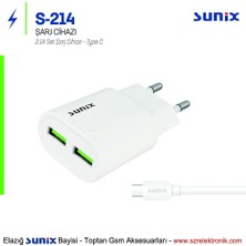 Sunix Type-C Hızlı Şarj Aleti - Cihazı | Kablo - Başlık Set | 2.1A - S214