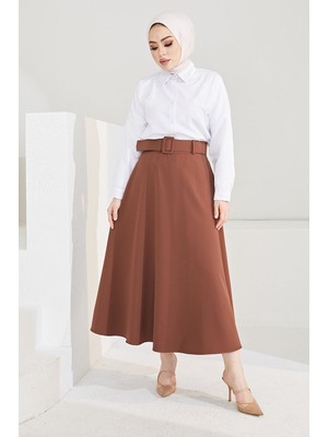 Miostil Kemerli Kloş Etek-Kahve