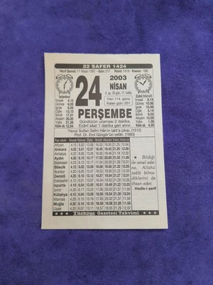 Hasyılmaz 24 Nisan 2003 Takvim Yaprağı - Nostaljik Koleksiyonluk Takvim Yaprağı