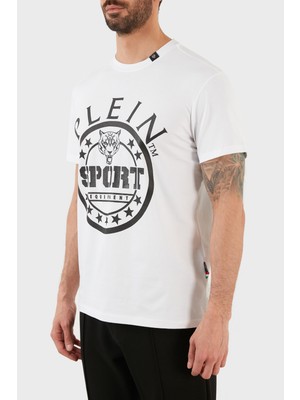 Plein Sport Logolu Bisiklet Yaka Pamuklu Erkek T-Shirt TIPS128IT01