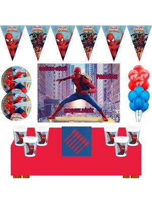 Sonic Boom Örümcek Adam Doğum Günü Konsepti 8 Kişilik 70X100 cm Afişli Spiderman Doğum Günü Seti