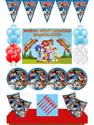 Sonic Boom Doğum Günü 24 Kişilik 70 x 100 cm Afişli Sonic Boom Parti Malzemeleri Seti Kırmızı