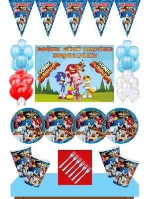 Sonic Boom Doğum Günü 24 Kişilik 70 x 100 cm Afişli Sonic Boom Parti Malzemeleri Seti Mavi