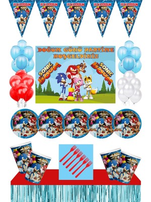 Sonic Boom Doğum Günü 24 Kişilik  70 x 100 Afişli Sonic Boom Parti Malzemeleri Seti Mavi Masa Etekli 