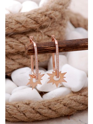 Sümer Telkari Güneş Taşlı Rose Halka Gümüş Küpe 5750