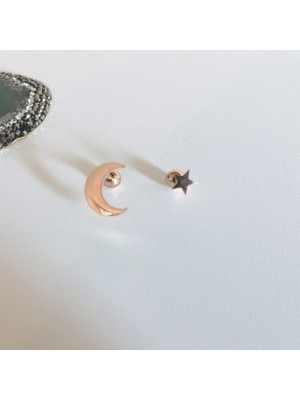 Bylin Cerrahi Çelik Rose Gold Ay&yıldız Piercing Set- 2 Adet - 6 mm