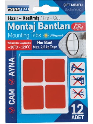 Vodabond Vodaseal Ebatlı Montaj Bandı 12Lİ -Şeffaf