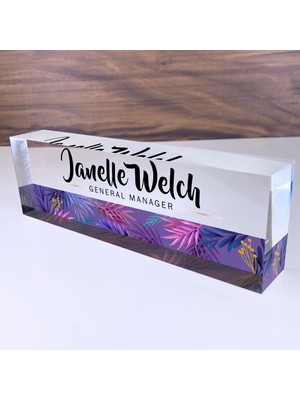 Hediye Marketi17 Ofis Masası Isim Plakası Kişiselleştirilmiş Mor Yaprak Tasarım Ofis Masa Dekoru