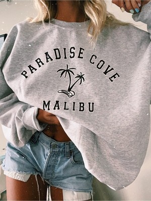 Laluvia Kadın Gri Paradise Cove Malibu Baskılı Sweatshirt
