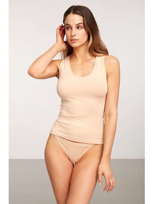 Kom Basic Singlet Pamuklu Kalın Askılı Atlet Ten (2 Paket)