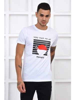 Noople Bisiklet Yaka You Had Me At Logo T-Shirt - Beyaz