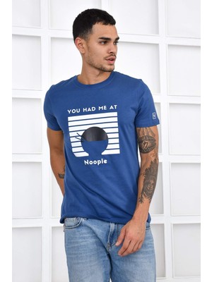 Noople Bisiklet Yaka You Had Me At Logo T-Shirt - Koyu Mavi