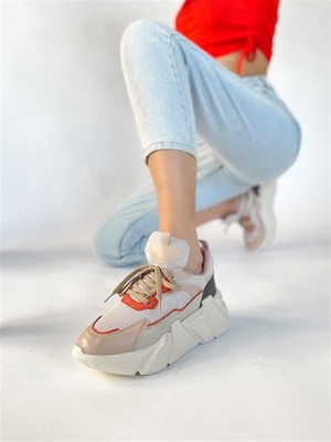 BeBeQ Stone Bej-Oranj Bağlı Kadın Spor Ayakkabı