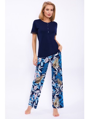 Pierre Cardin Lacivert Desenli Kadın Pijama Takım 8257