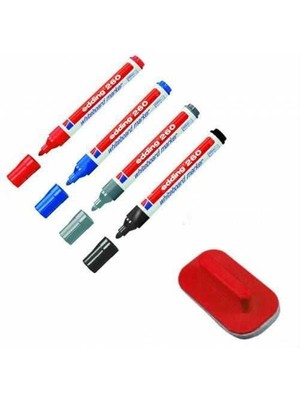 Artline Edding 260 Renkli Silinebilir Yazı Tahtası Kalemi 4'lü Set + Tahta Silgisi