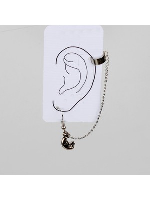 Afillix Concept Gümüş Renk Zamak Ay Yıldız Tasarım Earcuff Gotik Küpe