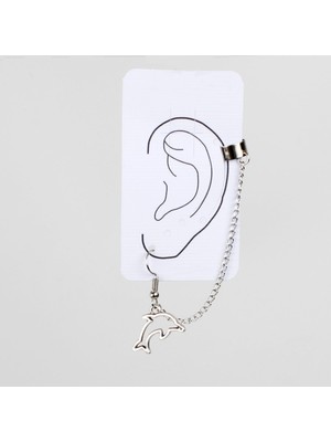 Afillix Concept Gümüş Renk Zamak Yunus Balığı Tasarım Earcuff Gotik Küpe